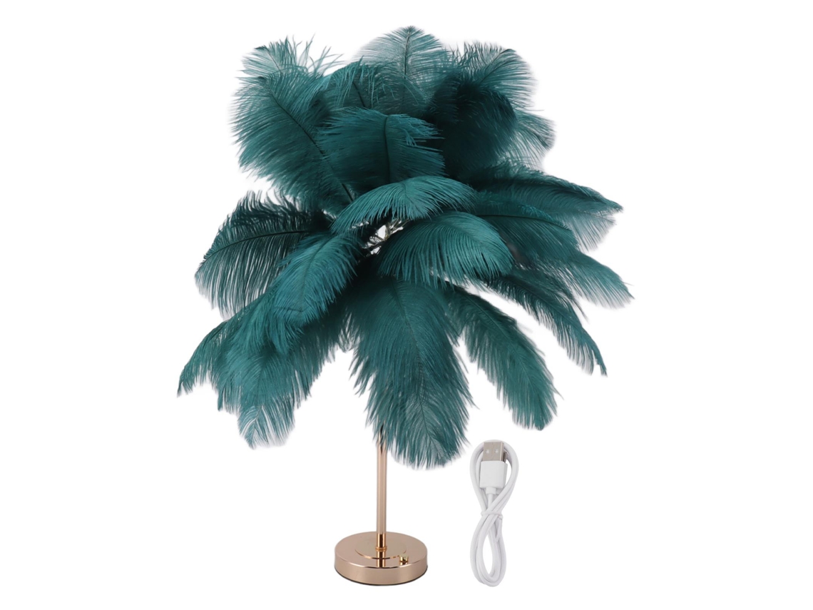 Rebe-lámpara De Mesa Decorativa Con 30 Plumas Recargable Usb Control Táctil Batería Integrada Verde Oscuro