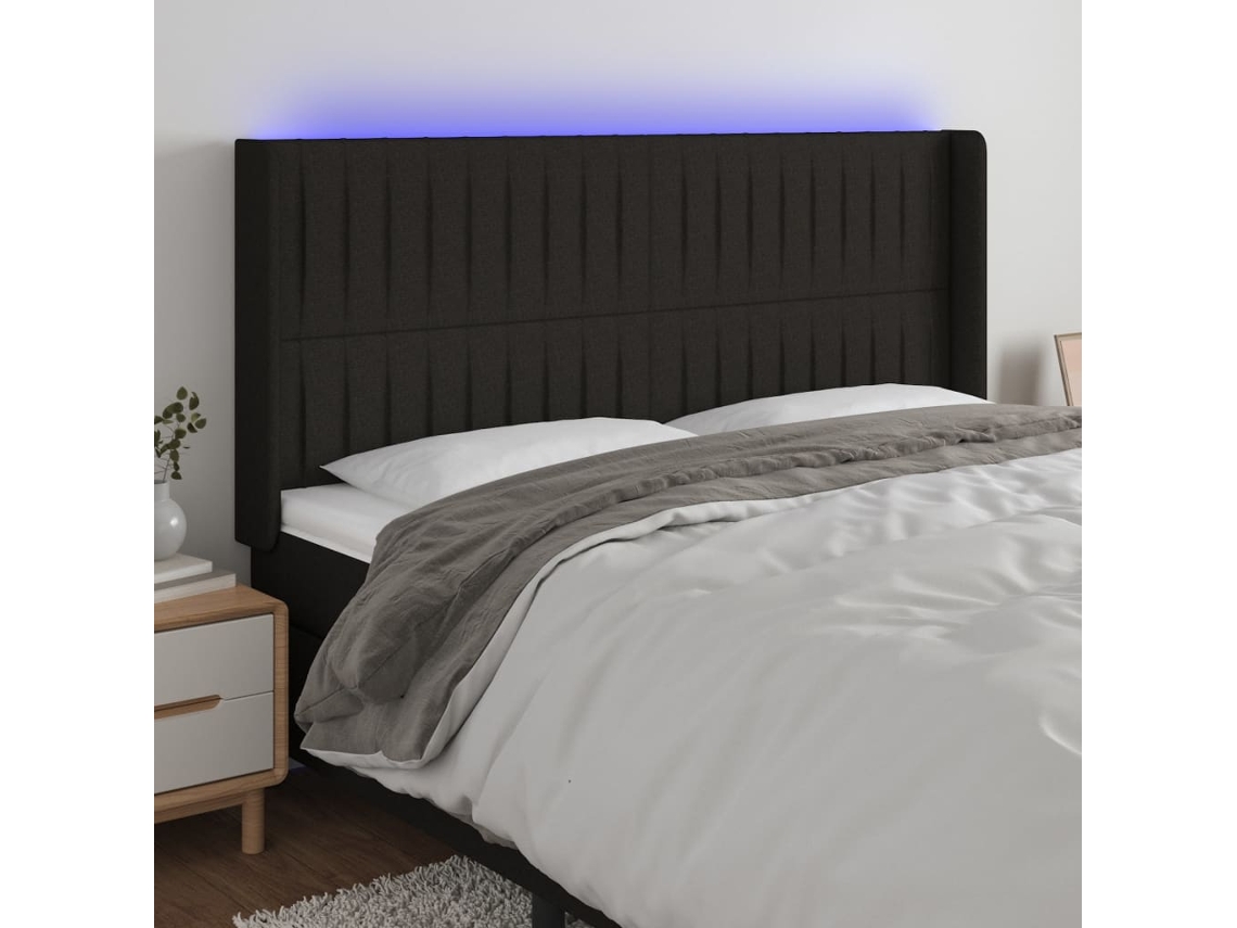 Cabecero Con Led De Tela Negro 163x16x118/128 Cm