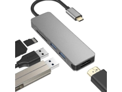 Hub Usb-c 5 En 1 Con Hdmi 4k, 2 Puertos Usb 3.0 Y Lector De Tarjetas Sd/tf Gx