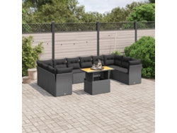 Conjunto de sofá de jardín de 11 piezas con cojines de mimbre sintético negro de DKD Home Decor