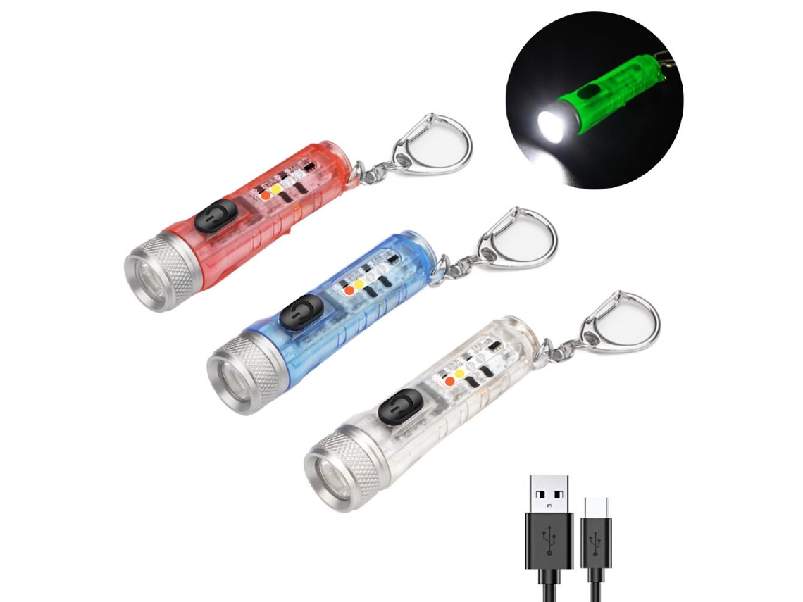 Linterna de llavero fluorescente Bikight M300 Gitd - Verde autoiluminada 400lm, 6500k EDC, con luz lateral RGB, linterna de trabajo magnética, T