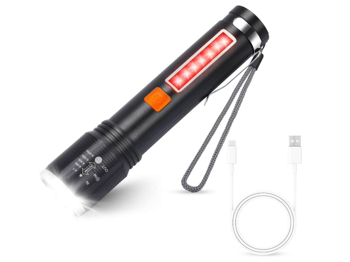 Linterna LED recargable de 3000 lúmenes, 4 modos, impermeable, de bolsillo, para camping, senderismo, emergencias, Yizhood (negra)