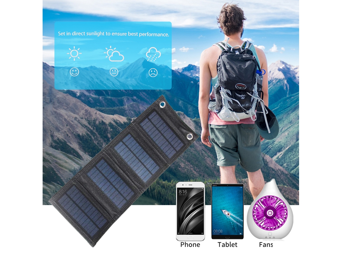 Cargador solar plegable de 6 W y 5 V con puerto USB portátil, color negro
