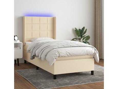 MAISON ExCLUSIVE Cama con somier con colchón y LED 90x190 cm Tela color crema