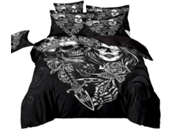 Juego Ropa Cama Estampado Funda Nórdica Negra Niños Adolescentes Almohada Material Microfibra Juego 140x200cm