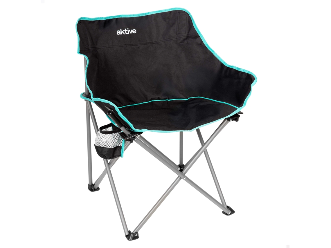 Silla de camping plegable Aktive (50 x 65 x 38 cm, con portavasos), color negro