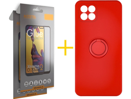 Carcasa + 2 Protectores de Pantalla para Huawei P40 Lite ACCETEL Rojo