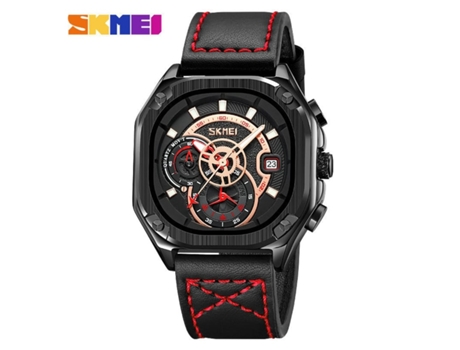 Relojes para Hombre Reloj de Cuarzo Multifuncional Impermeable de Cuero Reloj de Pulsera Cuadrado-Rojo VEANXIN