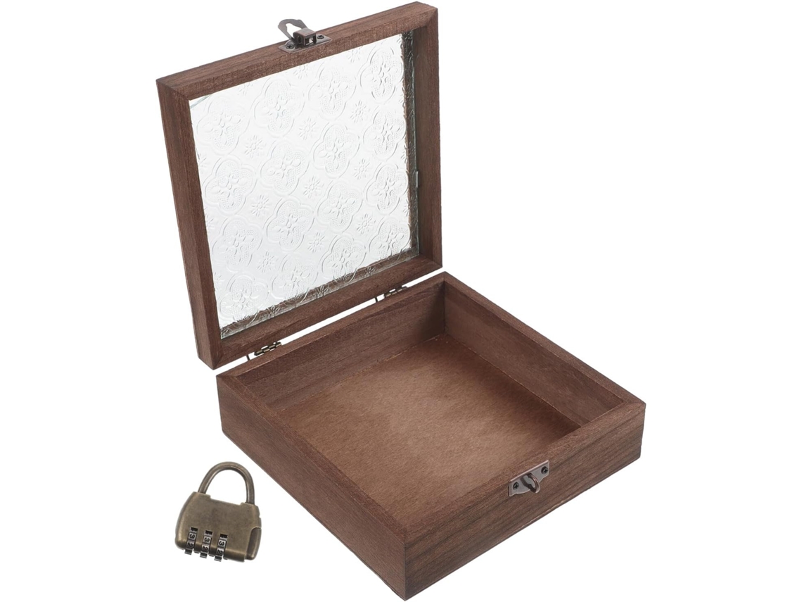 Caja De Joyería Retro De Madera Con Tapa De Cristal, Pequeña Caja Cuadrada Vintage Para Guardar Objetos.