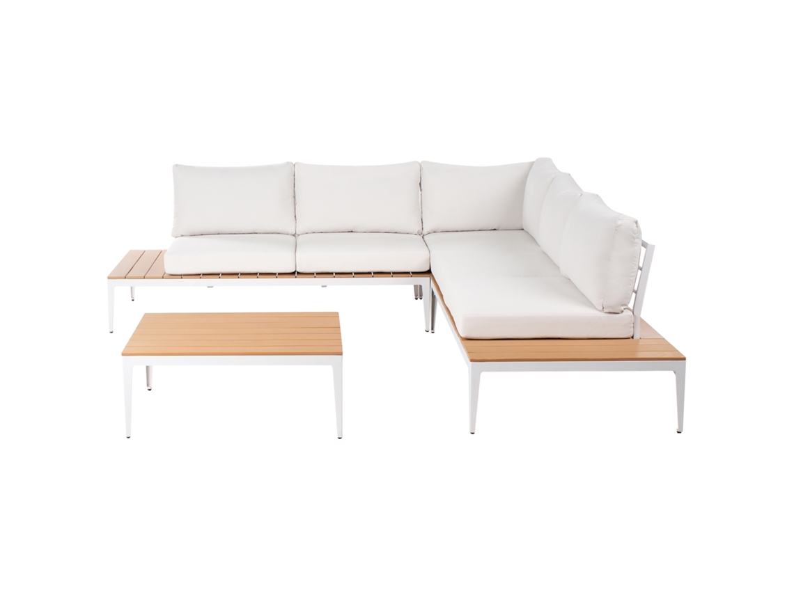 Moderno y práctico conjunto de jardín Beliani Positano fabricado en madera plástica blanca, 249x249x68