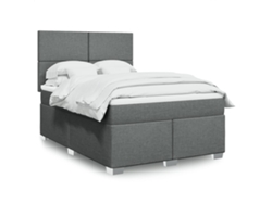 Cama Box Spring Con Colchón Tela Gris Oscuro 140x190 Cm