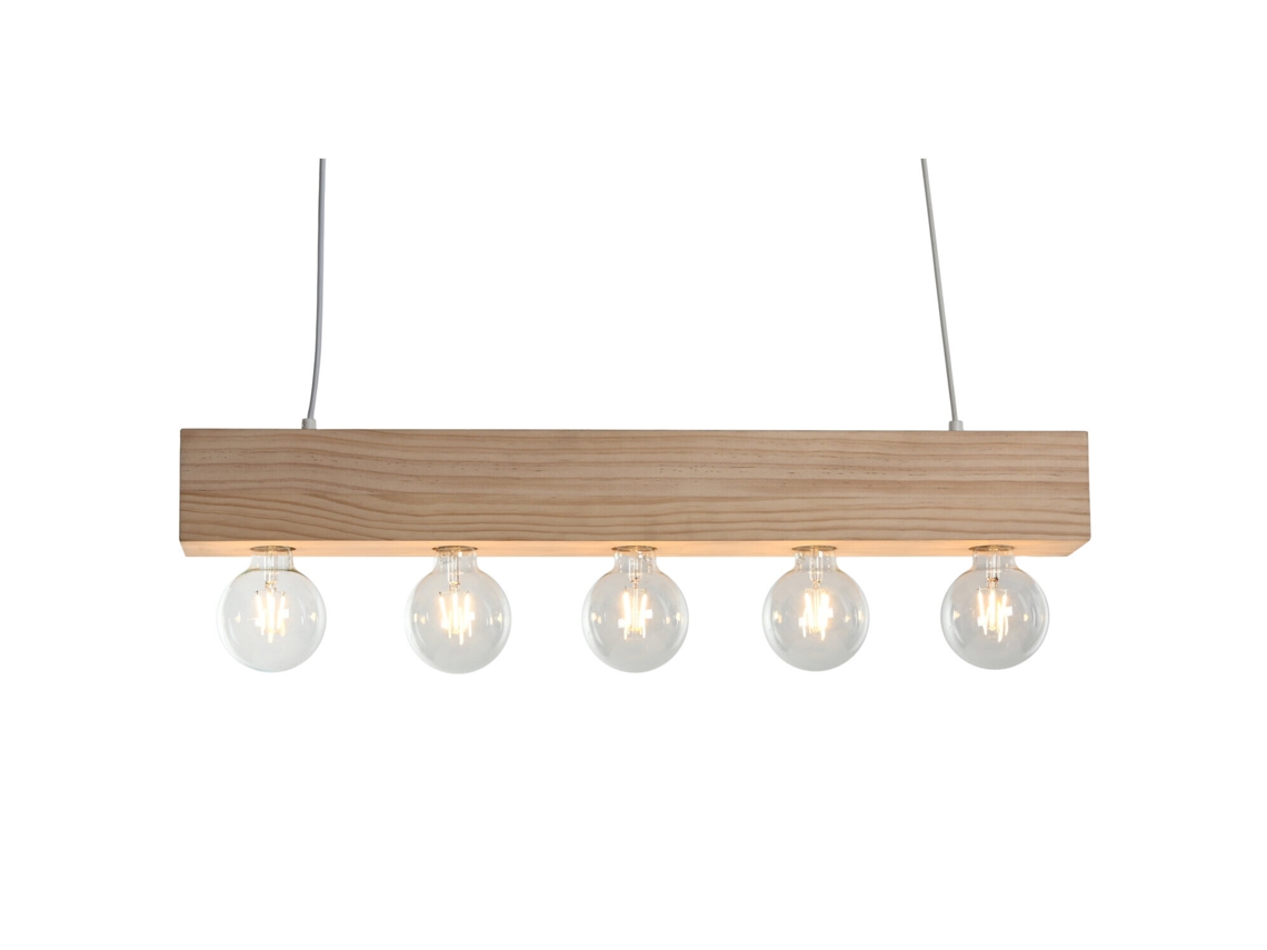 Lampara Techo Madera 5 Bombillas 80x10x30cm