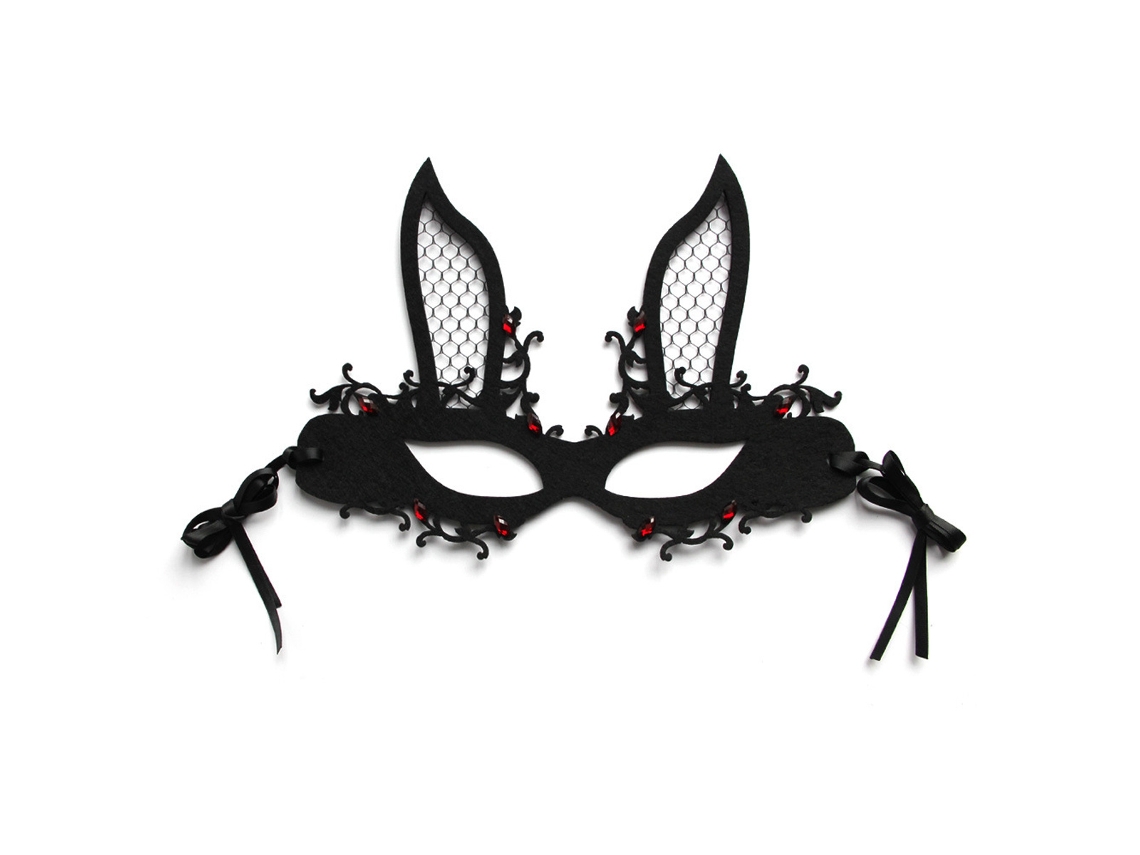 Máscara de mascarada con orejas de conejo, diseño gótico con detalles de diamantes de imitación, máscara de media cara para disfraz, cómoda de llevar.