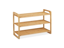 Sapateira Empilhável De Bambu Relaxdays, Com 3 Níveis, Para Até 9 Pares De Sapatos, Hbt: 50 X 75,5 X 33 Cm, Natural