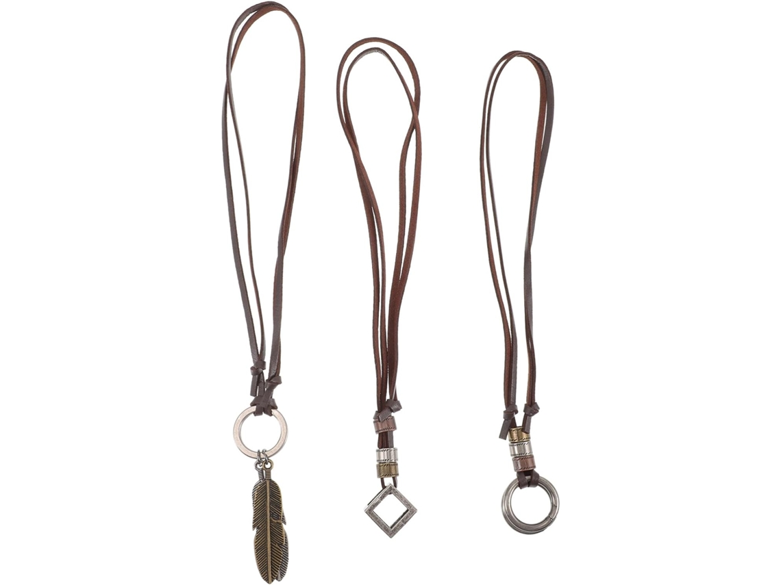 Collar Con Colgante De Cuero Para Hombre, 3 Piezas, Doble Círculo, Ajustable, Estilo Retro.