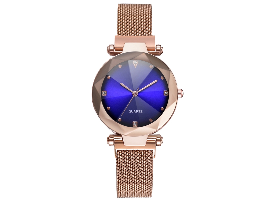 Reloj De Cuarzo Con Correa De Malla Con Pedrería - Moda Para Hombre Y Mujer (azul)