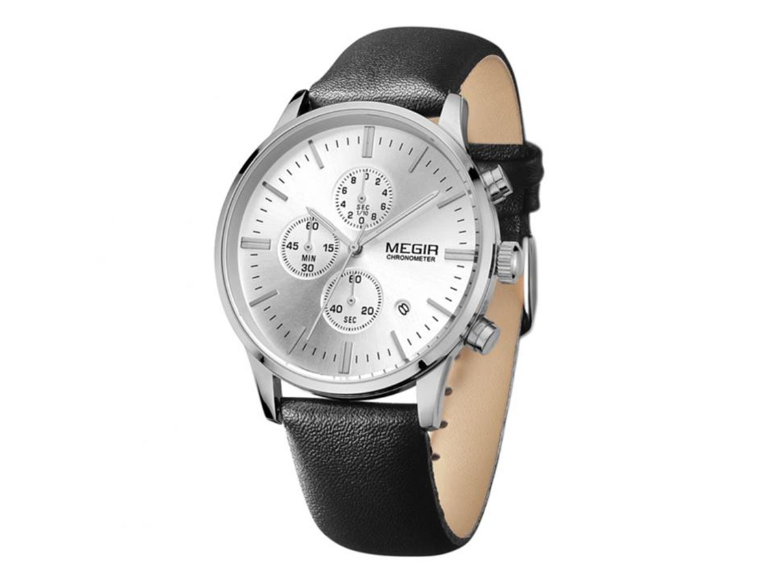 Reloj De Pulsera Hombre Megir De Aleación, Dial Redondo, Analógico, Cuarzo (blanco Negro)