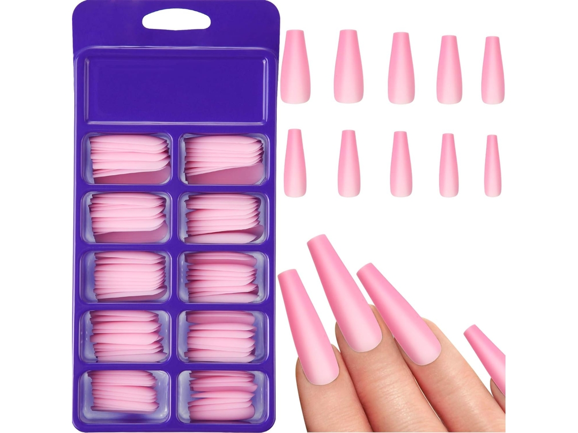 MEOIRUERY Uñas Postizas Matte Coffin para Mujeres y Niñas con 100 Piezas, Uñas Largas de Bailarina Mate con Caja para Decoración
