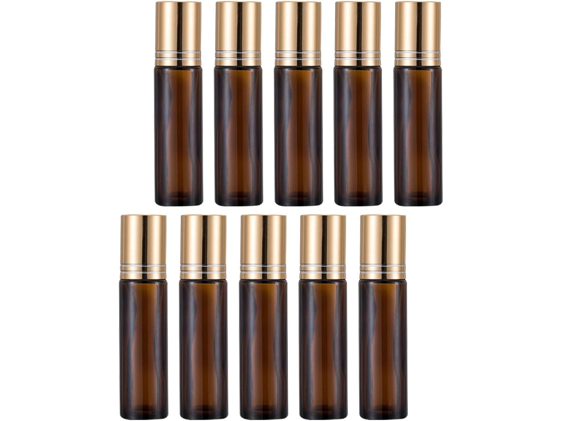 Nuobesty Paquete De 10 Frascos Roll-on De Vidrio Ámbar De 10 Ml, Frascos Portátiles Recargables Para
