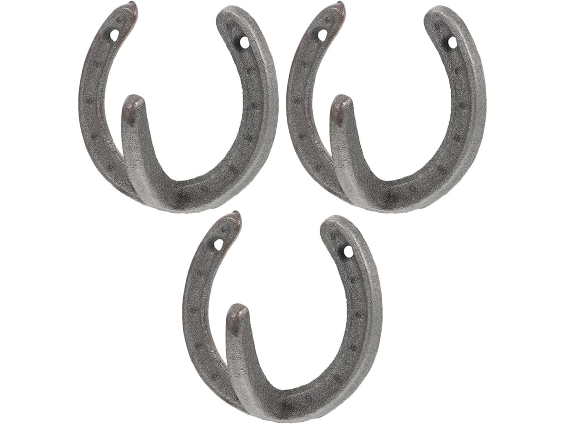 Juego de 3 ganchos de pared de hierro resistentes, con forma de herradura, estilo retro, para