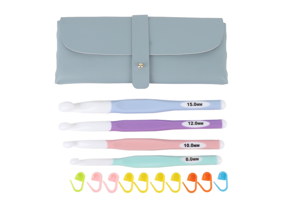 Juego De Ganchos De Ganchillo Con Mango Ergonómico Y Marcadores De Puntos De 8-15 Mm Con Bolsa Azul.