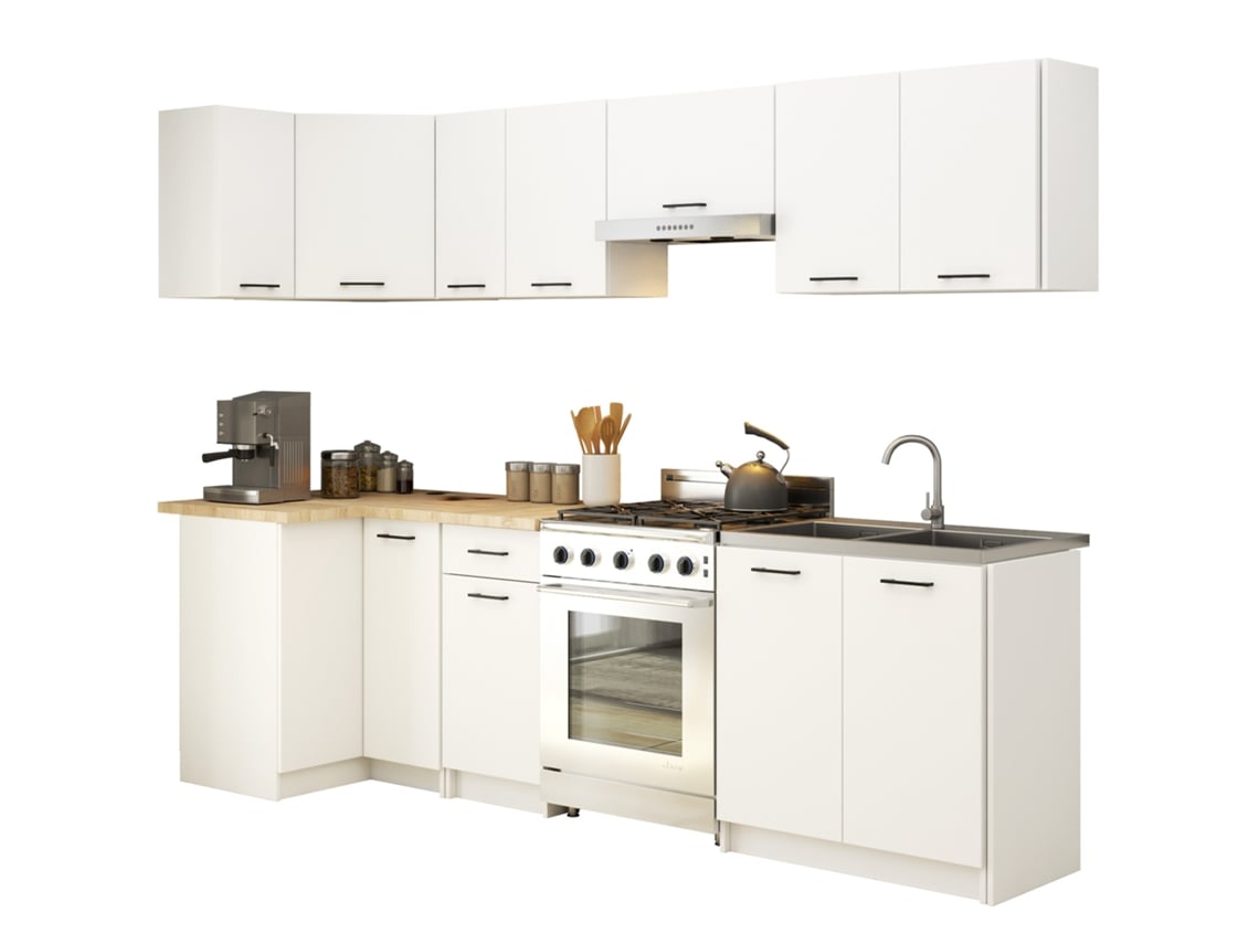 Conjunto De Cocina Esquinero Oliwia 30m Blanco 300 Cm 11 Puertas 1 Cajón Frente En Color Blanco 16 Estantes 300x46x203 Cm