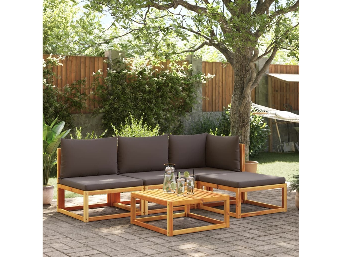 Conjunto de sofá de jardín con cojines de madera maciza de acacia, Dkd Home Decor