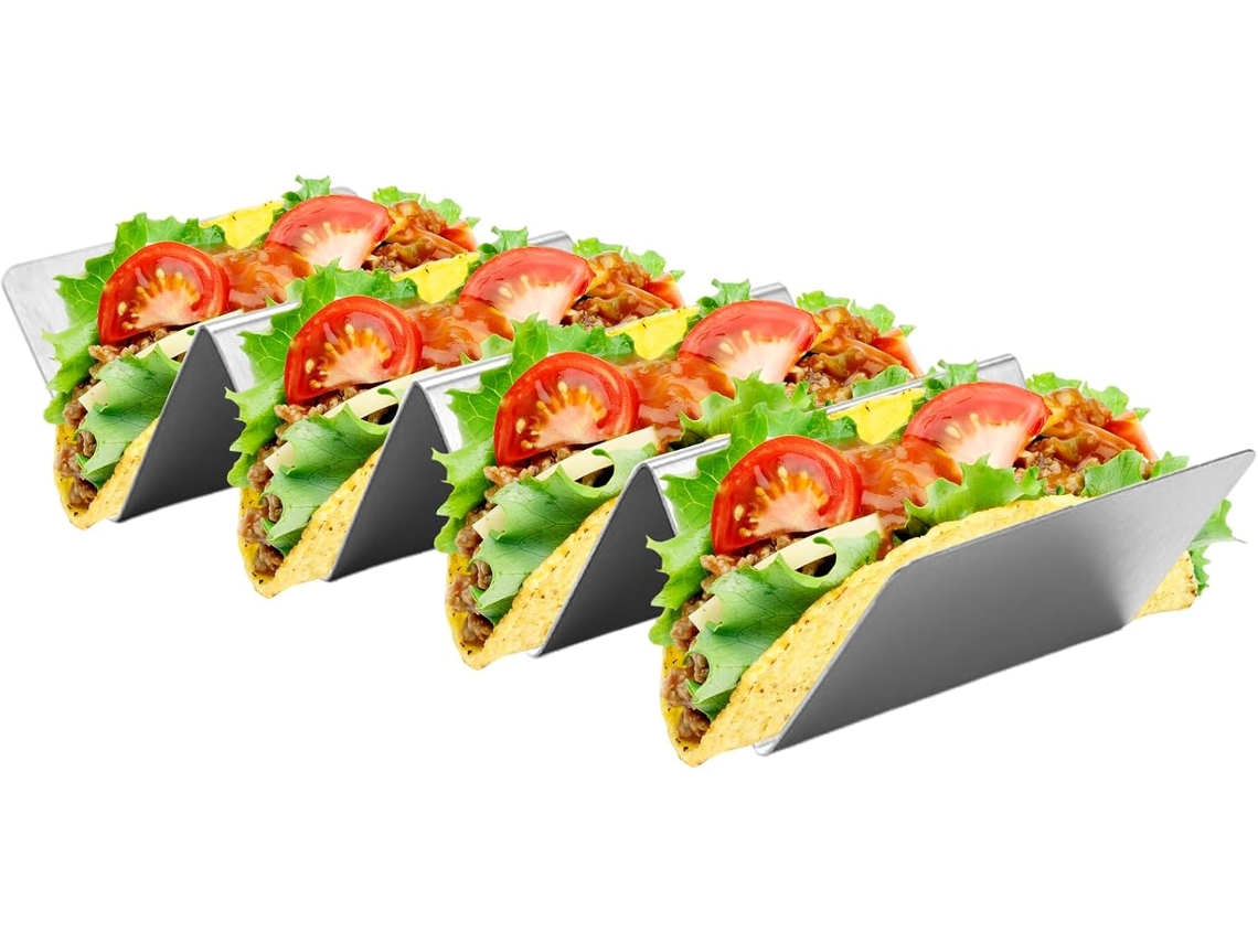 Soporte para tacos de acero inoxidable, accesorio antideslizante para servicios de catering y eventos. Gokoco