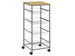 Carrito Cocina 4 Estantes Cestas Metálicas Ruedas Plateado