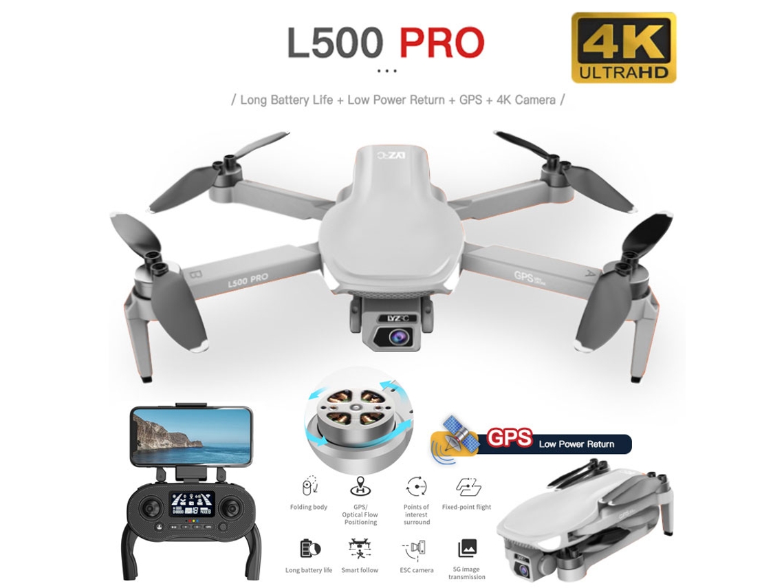 Dron De Control Remoto Gps L500pro (4k - Duración De La Batería 25 Min - Gris)