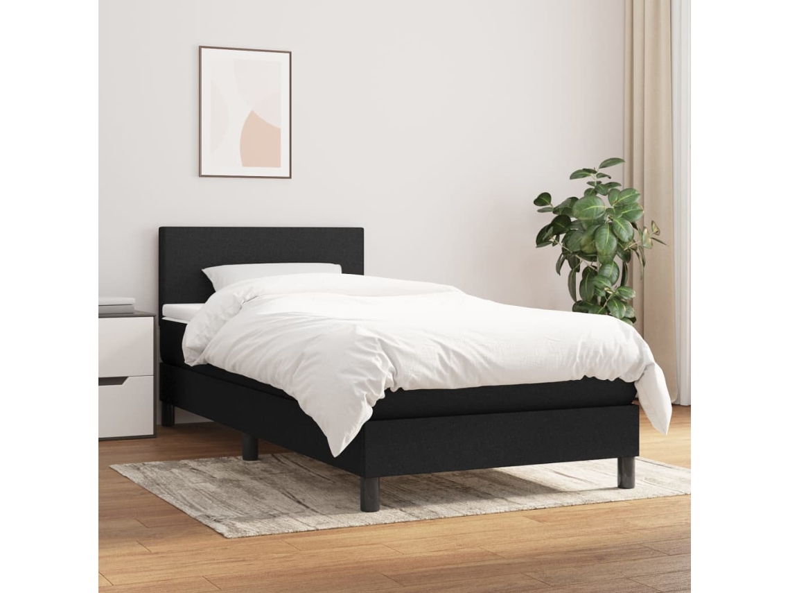 Cama Box Spring Con Colchón Tela Negro 90x200 Cm