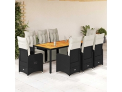 Conjunto de bistró de jardín de 9 piezas con cojines de mimbre negros de DKD Home Decor