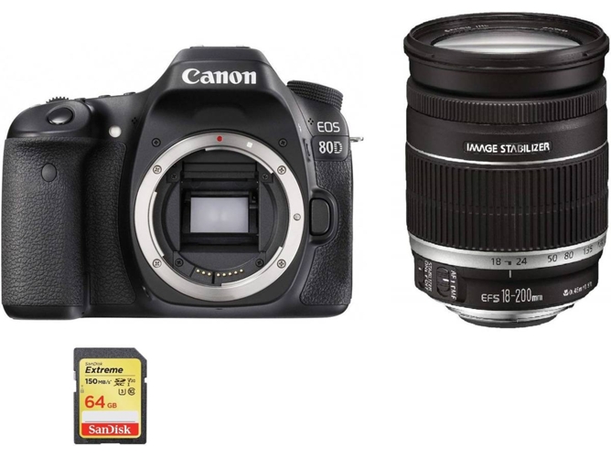 Kit Cámara Réflex CANON EOS 80D EF-S 18-200mm F3.5-5.6 IS + 64GB SD