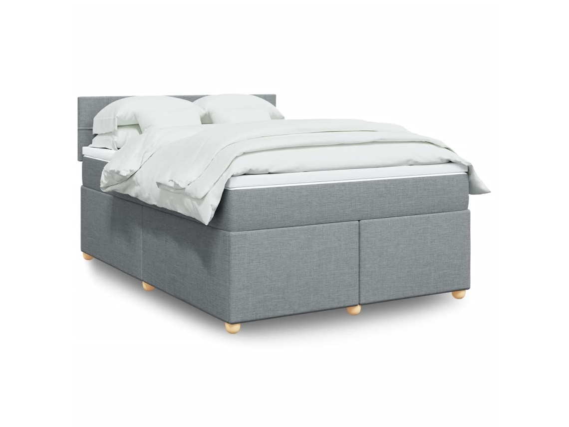 Cama Box Spring Con Colchón Tela Gris Claro 140x200 Cm