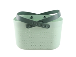 Cesta De Baño Portátil Con Orificios De Ventilación, Gran Capacidad, Plástico Con Asas, Verde.