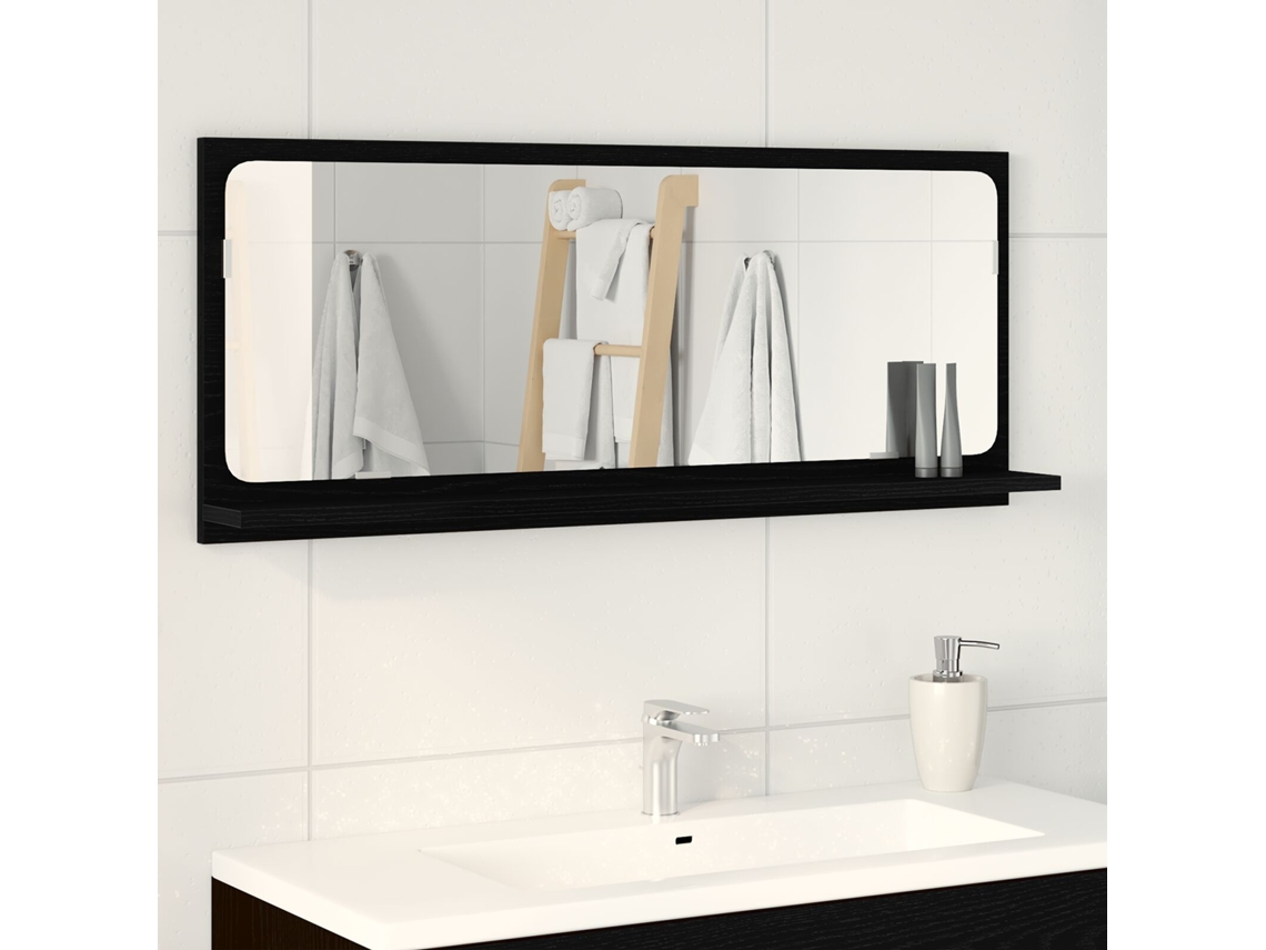 Espejo De Baño Roble Negro 90x10.5x37 Cm De Madera De Ingeniería
