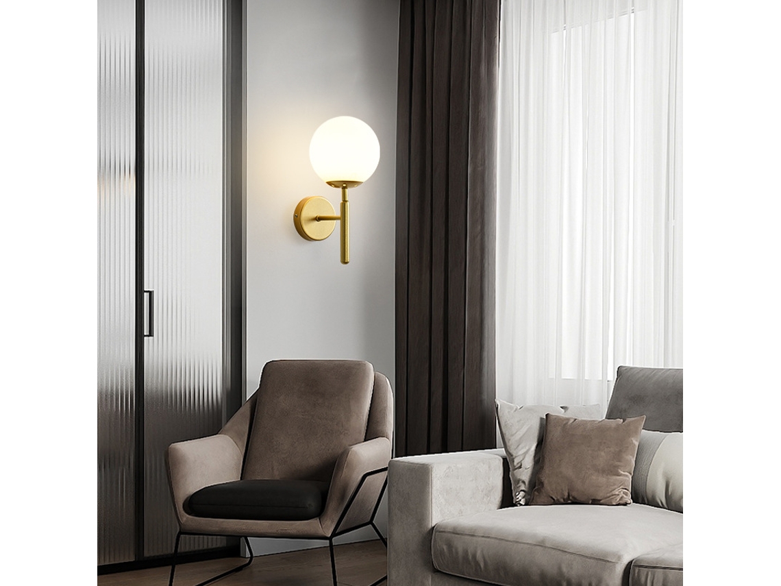 Aplique de pared LED moderno, espejo, cristal. Blanco crema - Cubierta dorada, E27, luz blanca - 12w Clase A++.