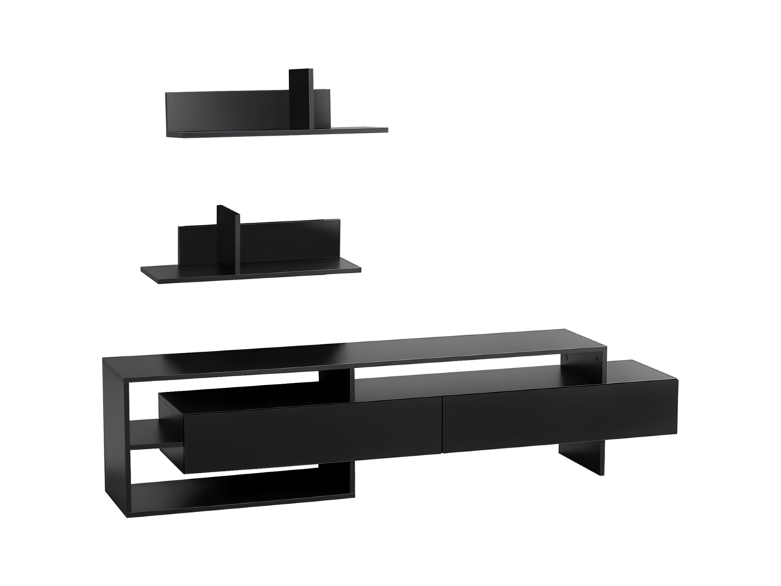 Mueble De Tv Moderno Con 2 Estantes De Madera, Armario Para Tv Con Compartimentos Abiertos Y Armarios, Color Negro.