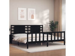 Estructura De Cama Con Cabecero Madera Maciza Negro 200x200 Cm