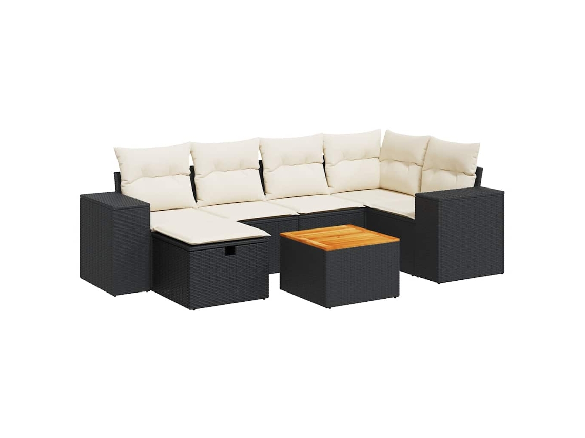 Maison Exclusive - Set De Sofás De Jardín 7 Pzas Con Cojines Ratán Sintético Negro