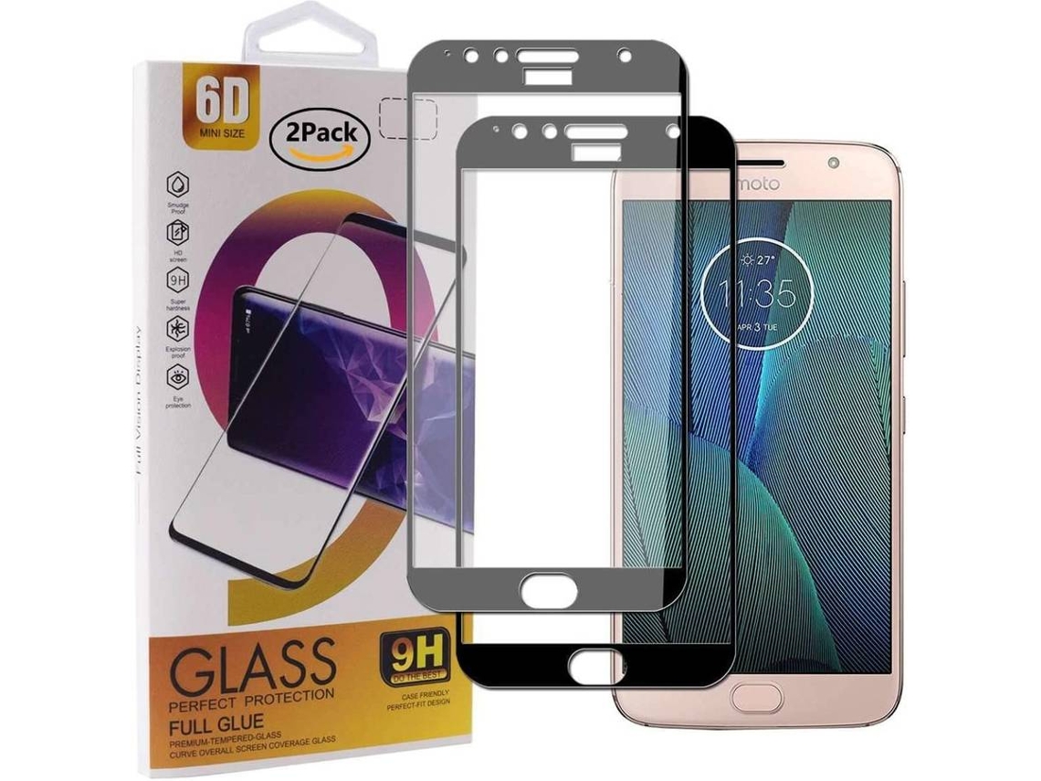 Protector Cristal Templado Motorola Moto G5S Plus HONGWE. Cobertura Completa Negro