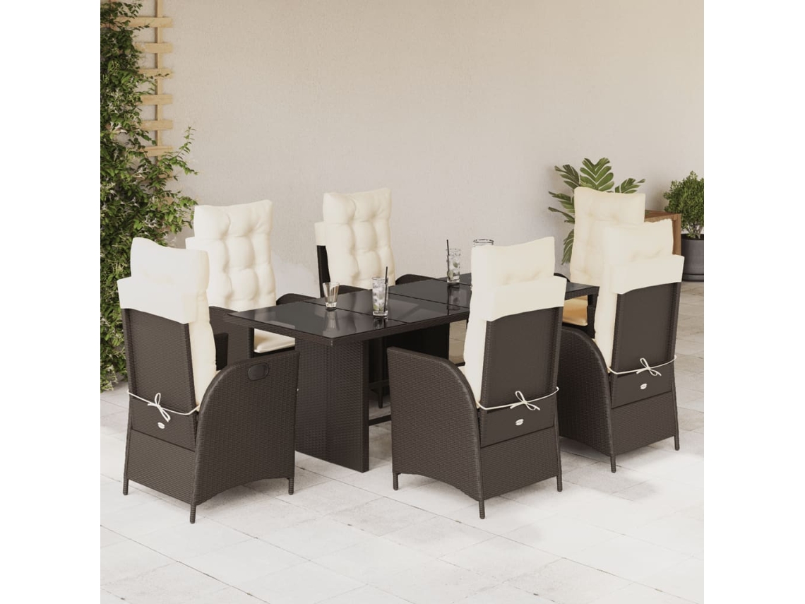 Juego de comedor de jardín de 7 piezas con cojines de mimbre marrón de DKD Home Decor