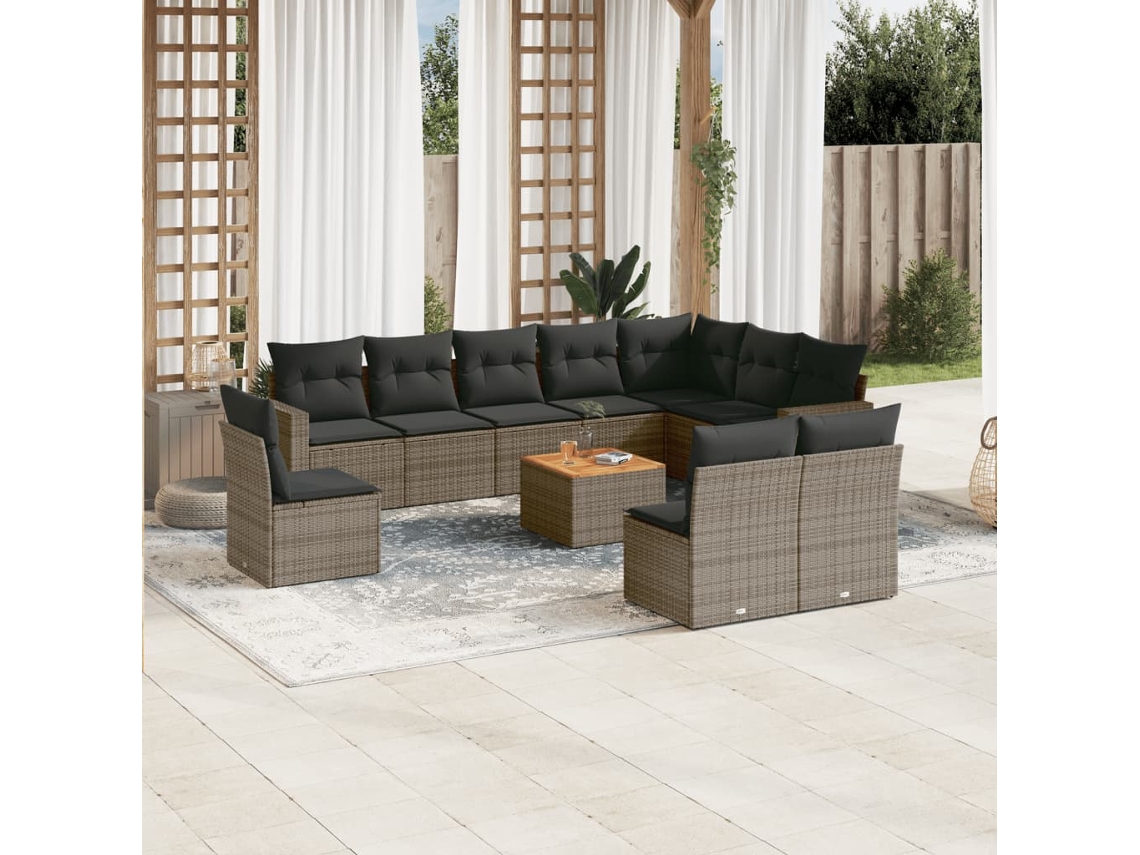 Conjunto de sofás de jardín de 11 piezas DKD Home Decor con cojines de mimbre gris