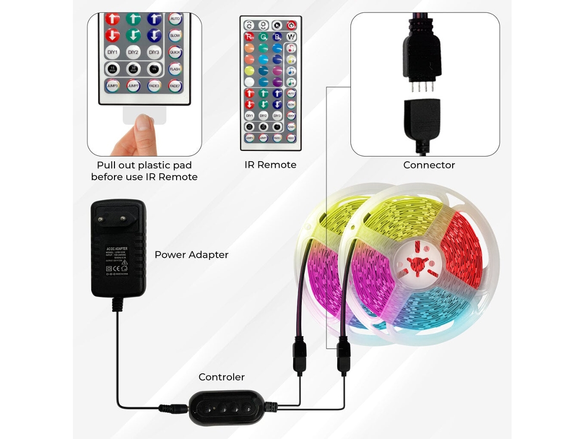 Faixa De Led Rgb Inteligente De 12 M Con Función Bluetooth Y Control De Música