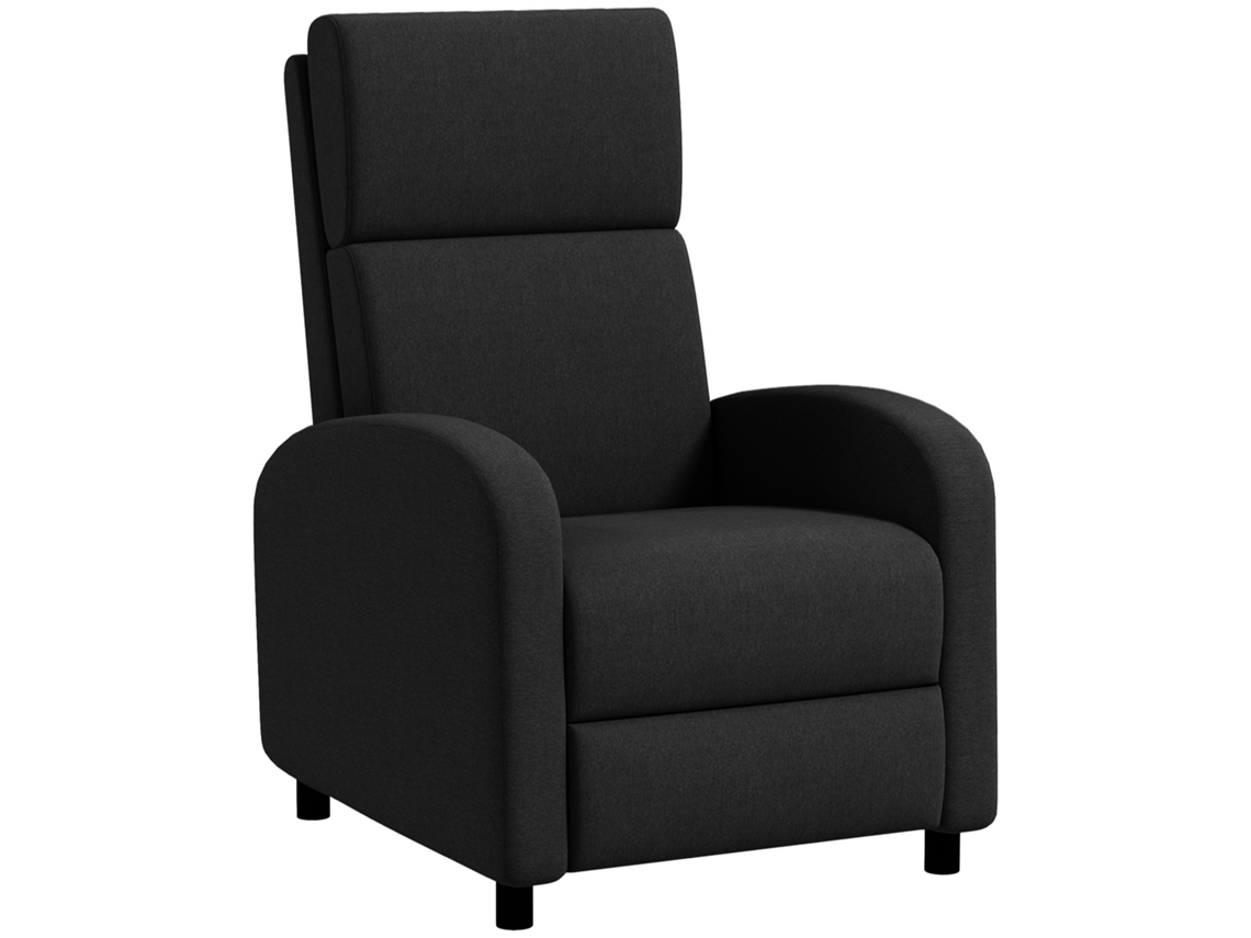 Sillón Reclinable Manual De 160° Con Reposapiés De Tela Efecto Lino, Color Negro.