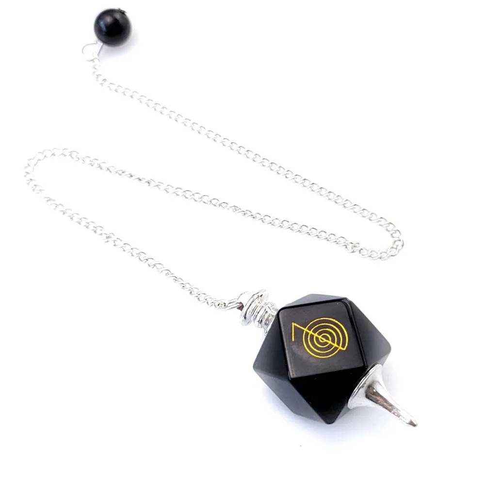 Colgante De Cubo Poligonal Con Símbolo De Cristal De Ágata Negra (piedra Preciosa Natural)