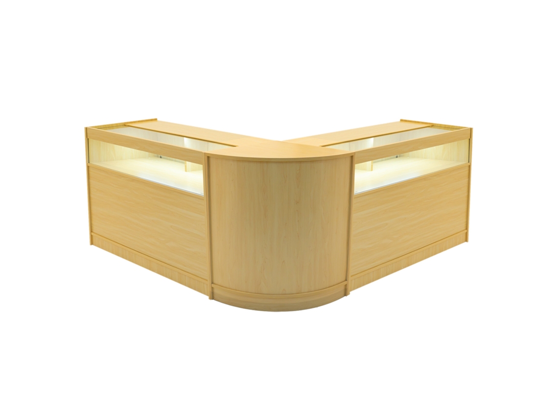 Conjunto de mostrador comercial MonsterShop Iris, arce, 2xB1200 1xCM60, MDF y vidrio templado