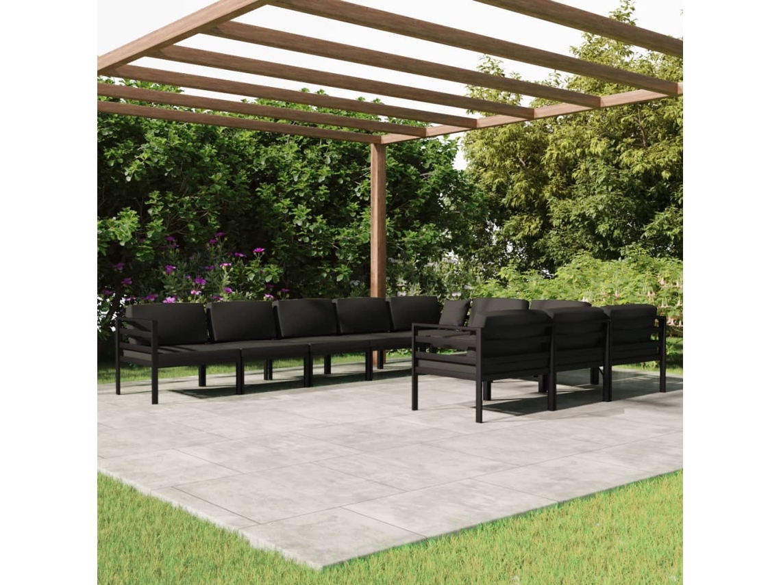 Conjunto de jardín de 10 piezas con cojines de aluminio antracita, Dkd Home Decor