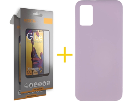 Funda y Protector de Vidrio Full 2 x Samsung Galaxy A31 ACCETEL Silicona Líquida Morado
