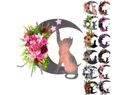 Corona De Luna De Halloween Con Gato Negro Decorativo Para La Puerta Principal, Corona De Rosas Góticas Y Gato Bruja